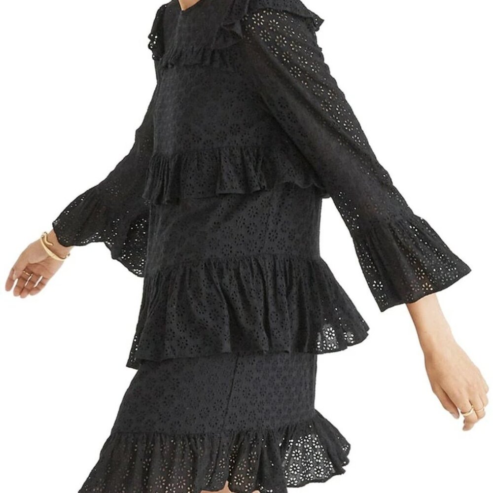 Madewell Tiered Eyelet Black Dress Size M